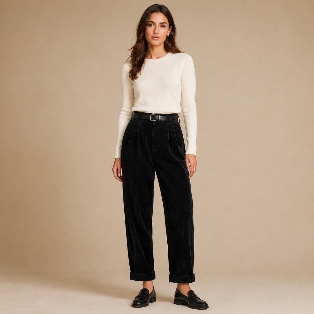 Vintage Barry Bricken Sport Black Corduroy Pleated Pants Sz 2 High Rise Cropped
